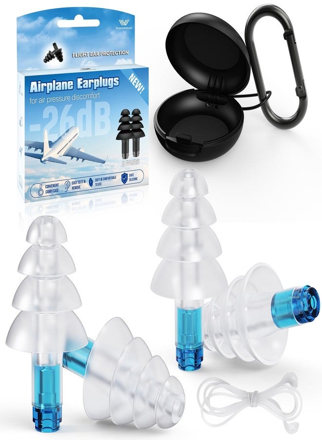 VIGOROAD Ear Plugs for Airplane Pressure Relief, 2 Pairs Adults Soft Silicone Reusable Airplane Earplugs 26dB, with Silicone Connector Cord, Travel Essentials for Flying, Ear Protection Earplugs for Plane - Image 1