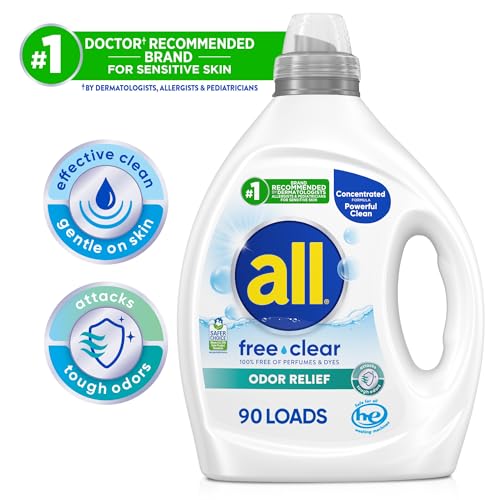 all Laundry Detergent Liquid, Free Clear for Sensitive Skin, Odor Relief, Unscented and Hypoallergenic, 2X Concentrated, 90 Loads - Image 2