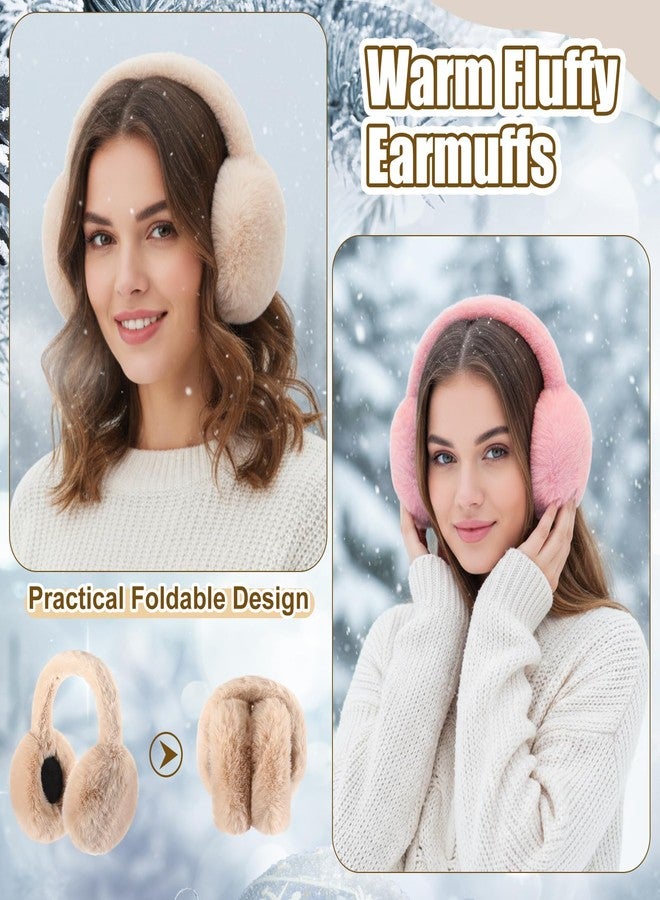 ShinyMatch 12 Pcs Winter Hat Gloves Scarf Earmuff Set Beanie Pompom Fleece Lining Hat Touch Screen Gloves Knitted Scarf(Beige, Pink,Gray,Classic Style) - Image 5