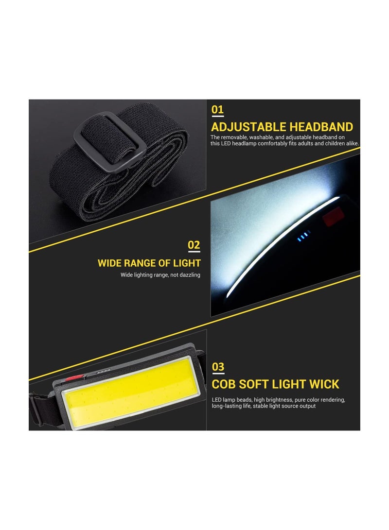 LED Head Torch, Rechargeable COB Head Torch Super Bright Headlamps, 500Lumen Lightweight Headlight, 3 Lighting Modes Work Light, USB Adjustable Head Torch for Camping, Hiking, Fishing - Image 4