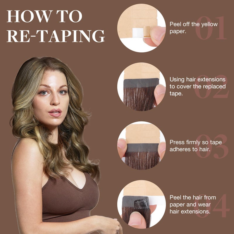 Goo-Goo GOO GOO Tape in Hair Extensions Human Hair, 3/8/613 Walnut Brown to Ash Brown and Bleach Blonde, 24inch 50g 20pcs, Skin Weft Seamless Invisible, Silky Straight with Thick Ends, Remy Human Hair - Image 3