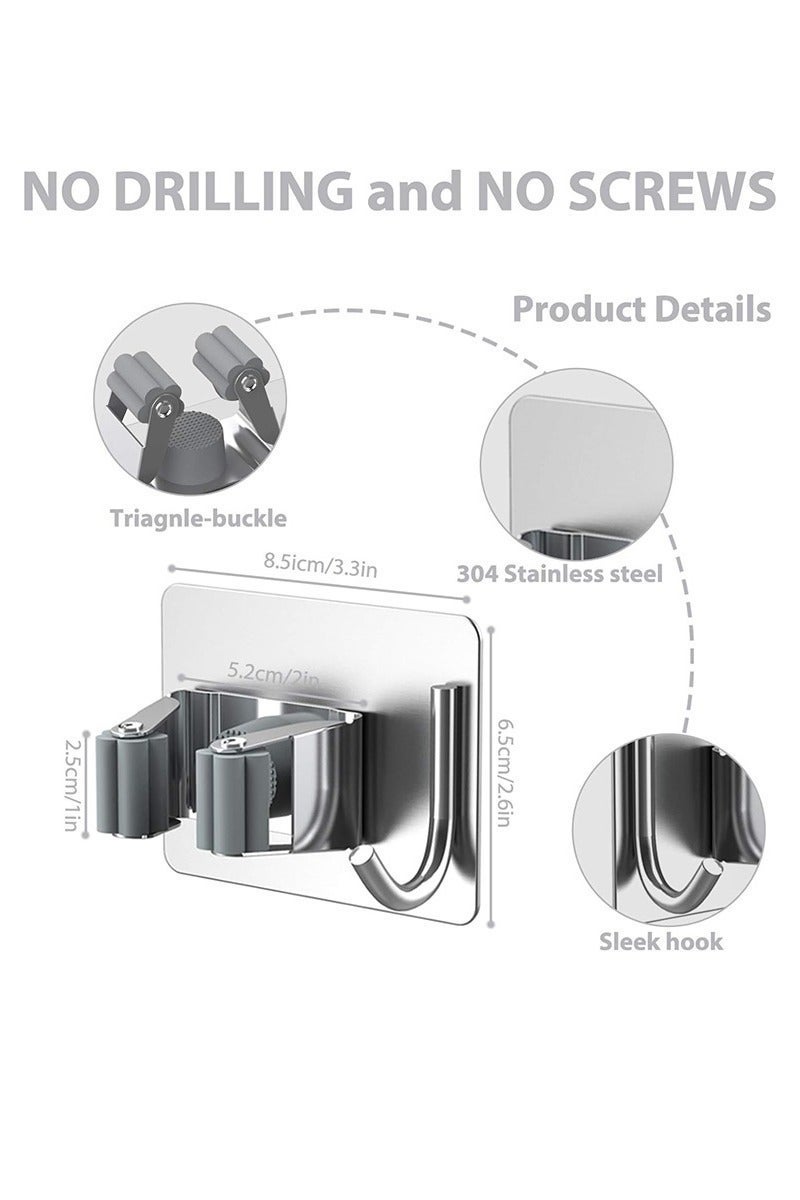 ihomeshop 1 Pack Mop Broom Holder, Stainless Steel Broom Hanger Organizer for Bathroom, Kitchen, Office, Utility Room, Laundry Room, Home Garden, Garage Storage and Organization Rack (Silver) - Image 2