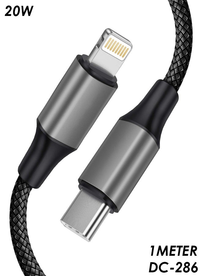 EZRA كابل شحن سريع 20 وات PD بطول 1 متر من Type-C إلى Lightning - مضفر من النايلون، نقل بيانات عالي السرعة 480 ميجابت في الثانية، موصل معدني متين، شحن سريع لأجهزة iPhone 14/13/12/11/X/SE/iPad، تصميم قوي مضاد للكسر - DC-286 - Image 1