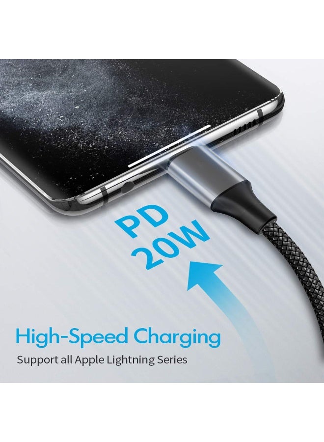 EZRA كابل شحن سريع 20 وات PD بطول 1 متر من Type-C إلى Lightning - مضفر من النايلون، نقل بيانات عالي السرعة 480 ميجابت في الثانية، موصل معدني متين، شحن سريع لأجهزة iPhone 14/13/12/11/X/SE/iPad، تصميم قوي مضاد للكسر - DC-286 - Image 4