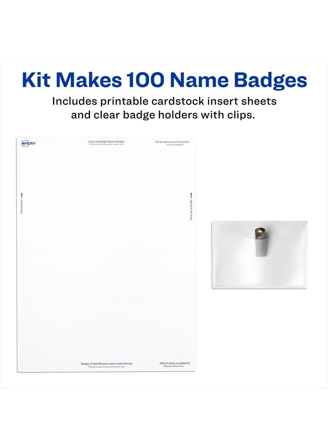 Avery Clip Name Badges, Print or Write, 2.25" x 3.5", 100 Inserts & Badge Holders with Clips (74461) - Image 3