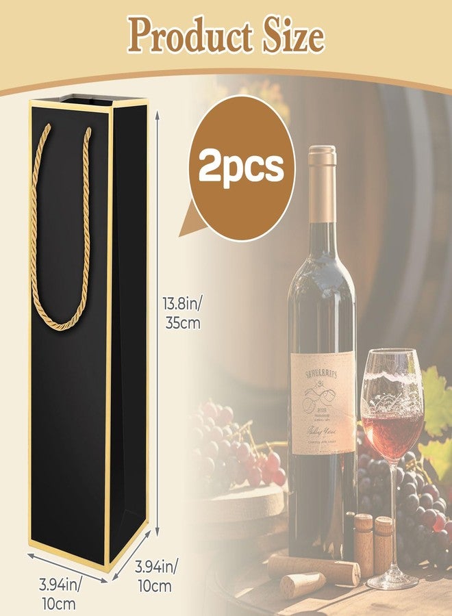OLLBIT Luxury Wine Bottle Gift Bags,4"X4"X13.8" 2PCS Wine Bags for Wine Bottles Gifts Tall Gift Bag with Gold Foil Print Reusable Liquor Bags for Parties Weddings Birthday Anniversaries or Champagne Gifts (Black with Gold Edge) - Image 2