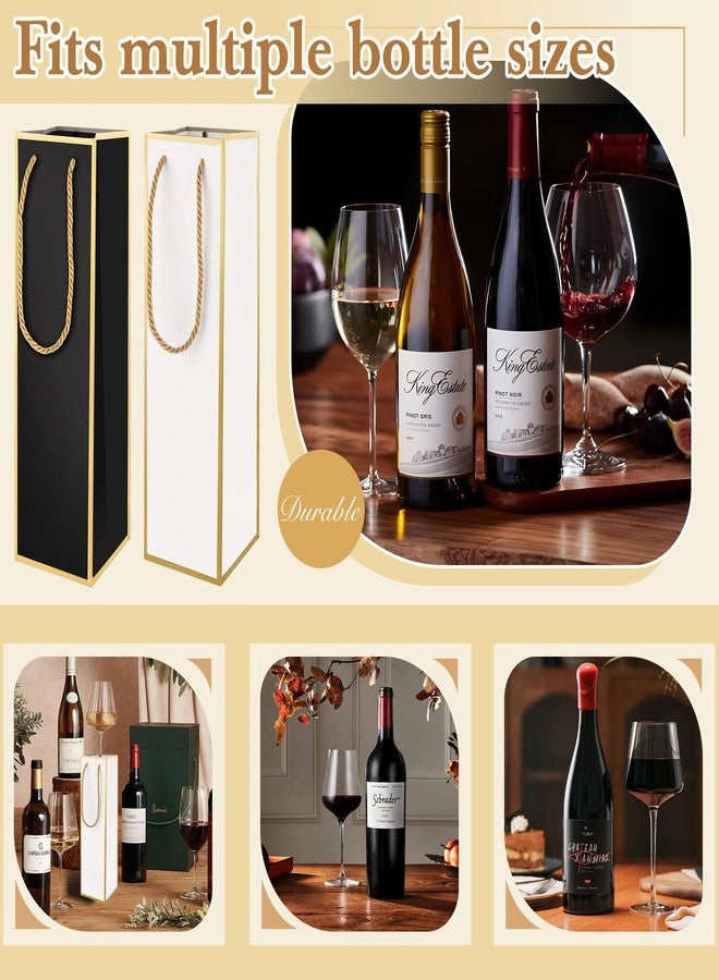 OLLBIT Luxury Wine Bottle Gift Bags,4"X4"X13.8" 2PCS Wine Bags for Wine Bottles Gifts Tall Gift Bag with Gold Foil Print Reusable Liquor Bags for Parties Weddings Birthday Anniversaries or Champagne Gifts (Black with Gold Edge) - Image 5
