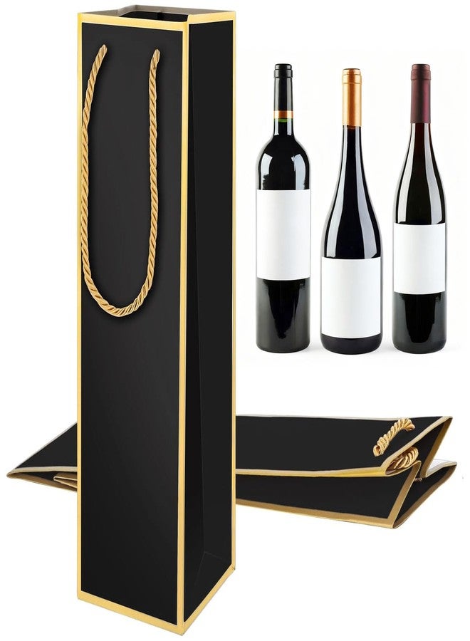 OLLBIT Luxury Wine Bottle Gift Bags,4"X4"X13.8" 2PCS Wine Bags for Wine Bottles Gifts Tall Gift Bag with Gold Foil Print Reusable Liquor Bags for Parties Weddings Birthday Anniversaries or Champagne Gifts (Black with Gold Edge) - Image 1