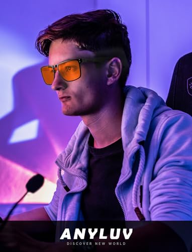 ANYLUV Blue Light Glasses Men/Women, Gaming Blue Light Blocking Glasses, Relieve Eyestrain-Carbon fiber Black/Rivets - Image 2