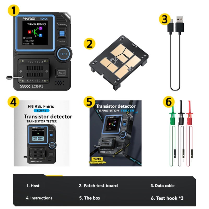 Transistor Tester Black High-Precision Color Screen - Data Export Component Analyzer for Electronic Engineers Technicians Hobbyists - Image 2