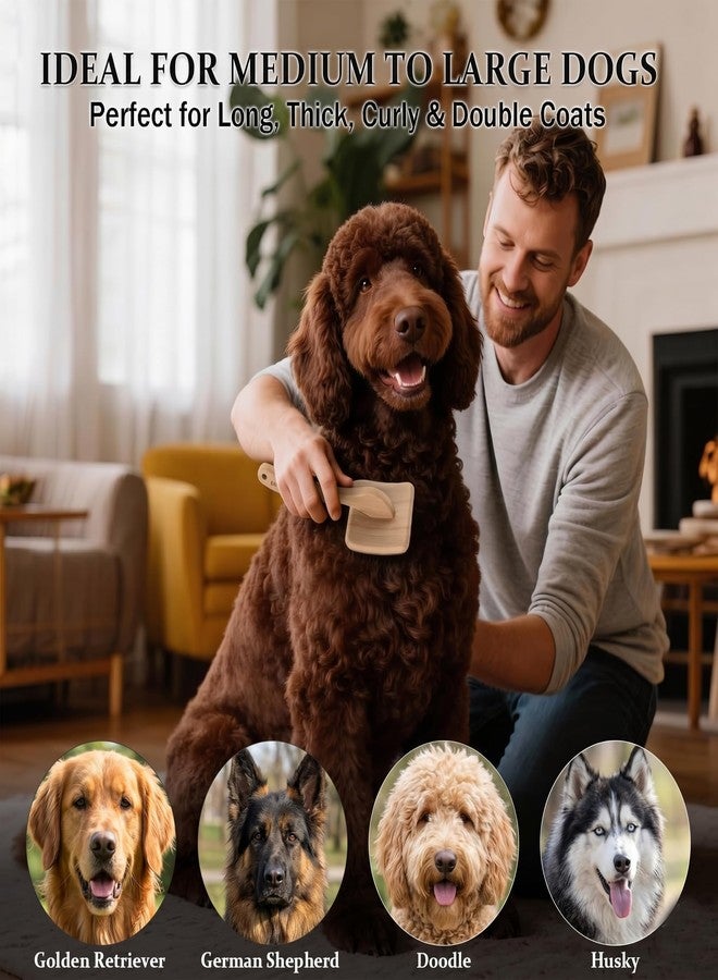 COZYGIFT Slicker Brush for Dogs 4PCS- Lrage Dog Grooming Kit, Goldendoodle Labradoodle & Poodles with Detangling Comb for Haired Dogs, Matted Hair & Bath Massage Set, Naturally - Image 4