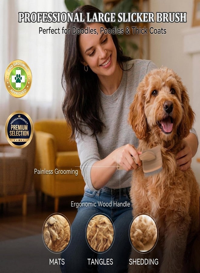 COZYGIFT Slicker Brush for Dogs 4PCS- Lrage Dog Grooming Kit, Goldendoodle Labradoodle & Poodles with Detangling Comb for Haired Dogs, Matted Hair & Bath Massage Set, Naturally - Image 2