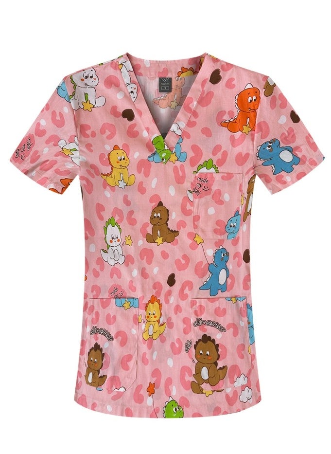Loquat Unisex Printed V-Neck Medical Uniform Scrubs Top for Women/Men Workwear 