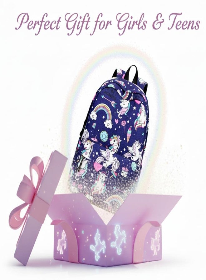 TYPIFY® Unicorn Print Backpack for Girls | 18L Spacious School, Travel & College Bag with Laptop Sleeve, Water Resistance & Stylish Preppy Design - Blue | Teen & Girls Birthday Gift - Image 2