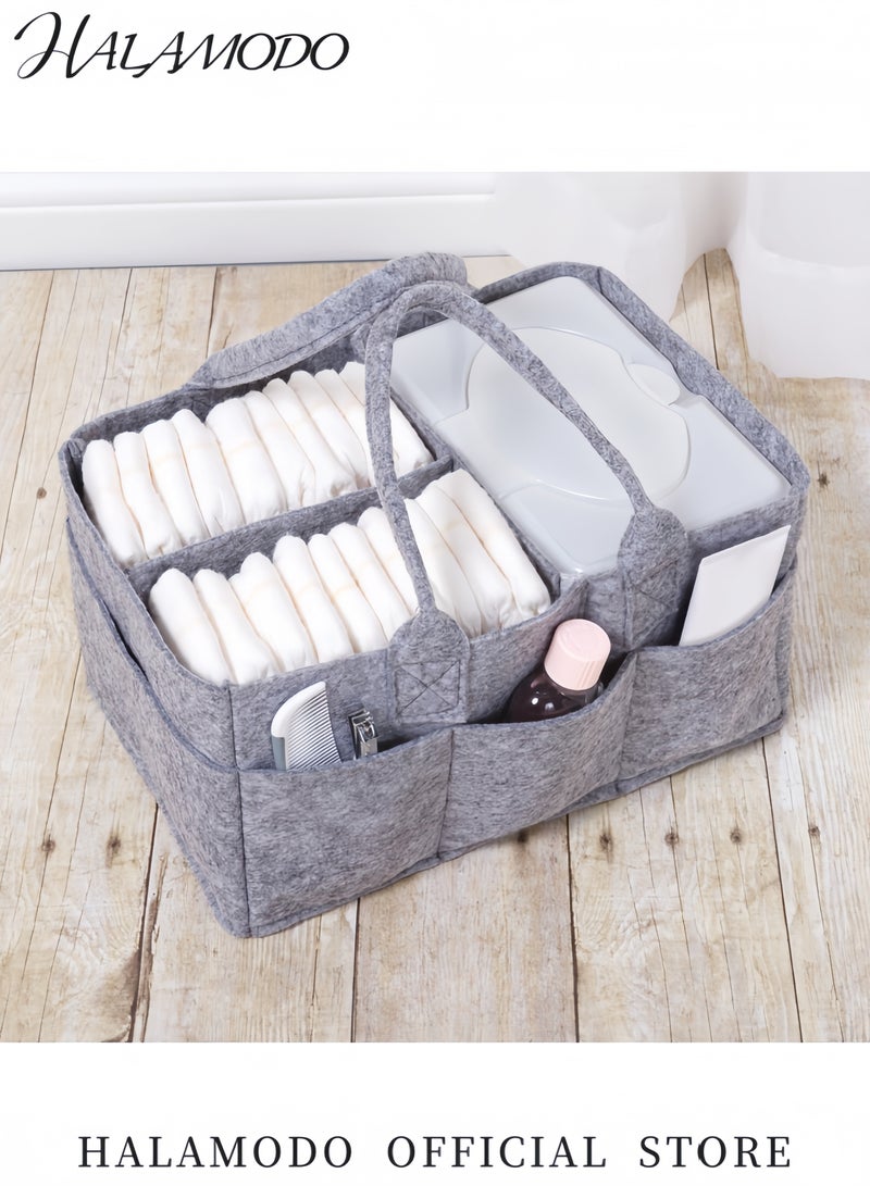 هالامودو منظم حفاضات أطفال كبير صديق للبيئة سلة فيلت مع فواصل قابلة للتعديل منظم محمول للحضانة والسيارة وطاولة التغيير هدية مثالية لحفل المولود - Image 2