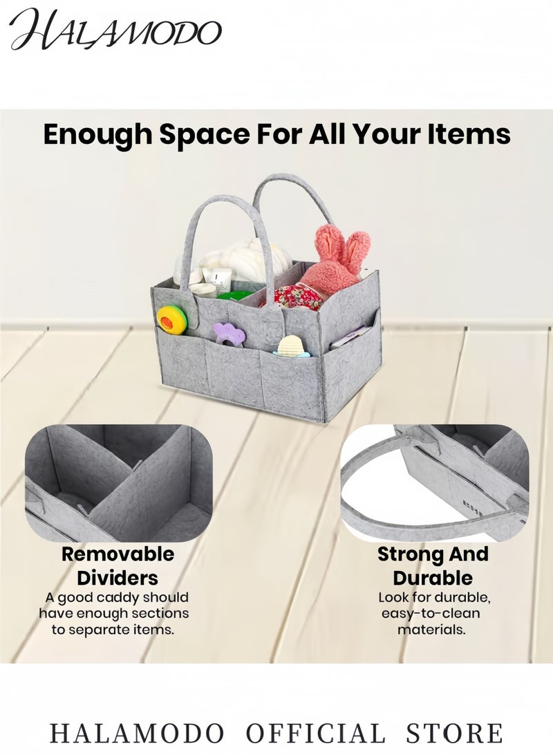 هالامودو منظم حفاضات أطفال كبير صديق للبيئة سلة فيلت مع فواصل قابلة للتعديل منظم محمول للحضانة والسيارة وطاولة التغيير هدية مثالية لحفل المولود - Image 4