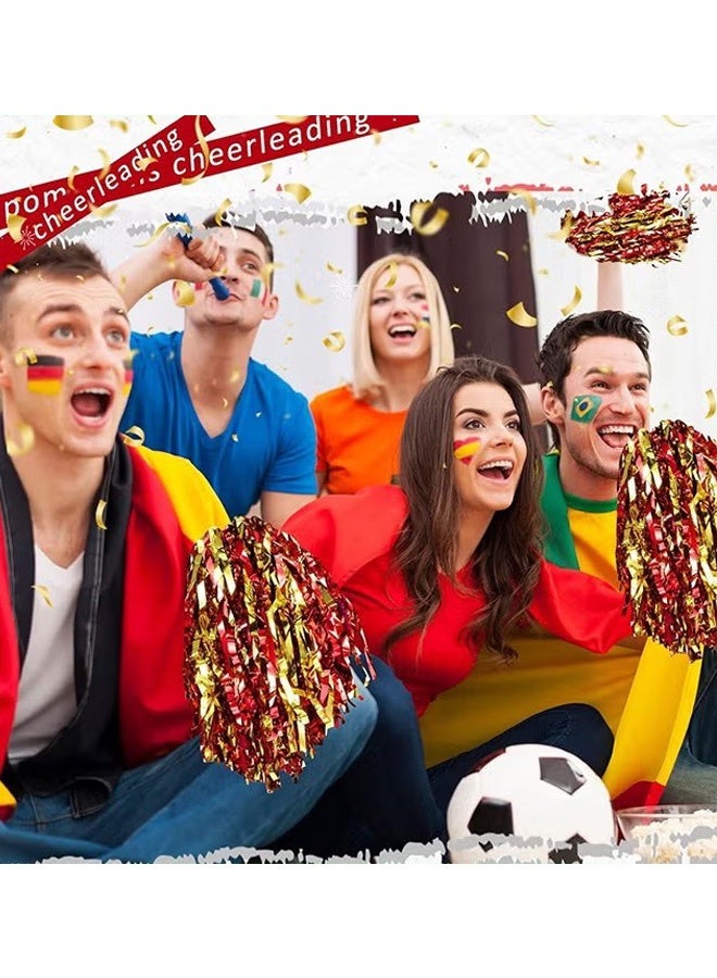 OMEVE 12 Pack Pom Poms Cheerleading Cheerleader Pom Poms Spirited Cheer Pom Poms Cheerleader Pom Poms Baton Handle Metallic Foil Fun Pom Poms for Sports Team Party Dance Cheering, Red and Gold - Image 4