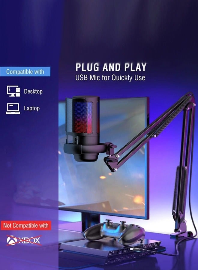general Gaming PC USB Microphone, Podcasting Condenser Microphone with Boom Arm, Pop Filter, Mute on for Streaming Online Chat, Computer Microphone for PC Gamers - Image 4
