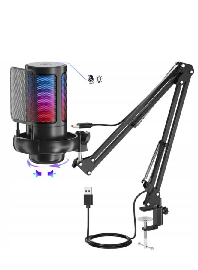 general Gaming PC USB Microphone, Podcasting Condenser Microphone with Boom Arm, Pop Filter, Mute on for Streaming Online Chat, Computer Microphone for PC Gamers - Image 1