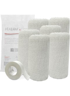 HEALQU Kerlix Gauze Bandage Rolls - 4 1/2 in x 4.1 Yds, 6 Ply - 6 Single Sterile Pocuhes- Extra Absorbency - Latex Free, Hospital Grade Cotton Fluff Bandage Wrap Krinkle Style - for Wound Care & First Aid 