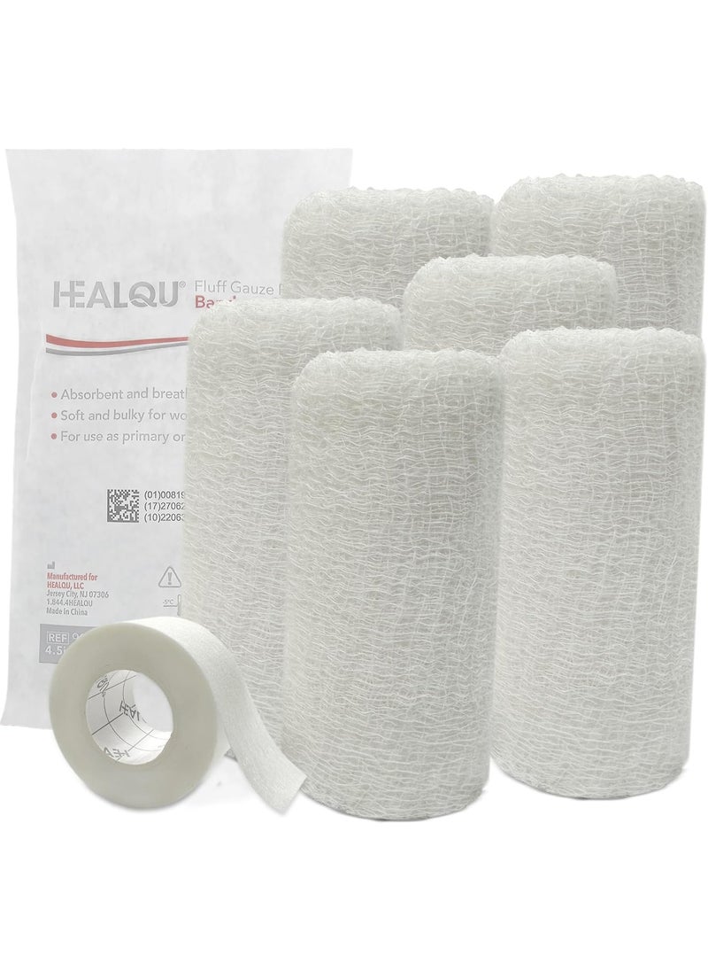 HEALQU - Kerlix Gauze Bandage Rolls - 4 1/2 in x 4.1 Yds, 6 Ply - 6 Single Sterile Pocuhes- Extra Absorbency - Latex Free, Hospital Grade Cotton Fluff Bandage Wrap Krinkle Style - for Wound Care & First Aid - Image 1