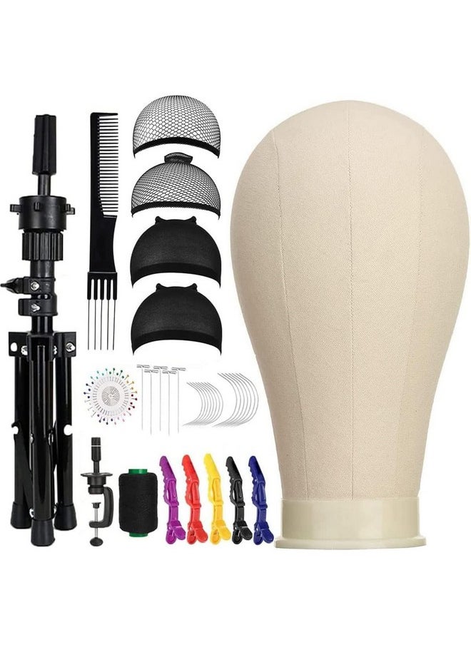 SZCY LLC - SZCY LLC 23 Inch Canvas Block Wig Head, Wig Stand Tripod with Head, Mannequin Head for Wigs, Manikin Head Block for Wigs Making Display with Wig Caps, T Pins C Bristle Brush - Image 1
