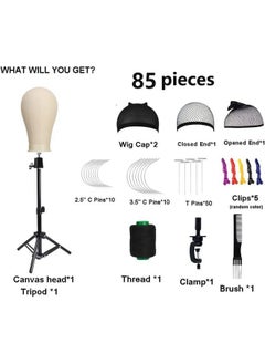 SZCY LLC SZCY LLC 23 Inch Canvas Block Wig Head, Wig Stand Tripod with Head, Mannequin Head for Wigs, Manikin Head Block for Wigs Making Display with Wig Caps, T Pins C Bristle Brush  - Image 2