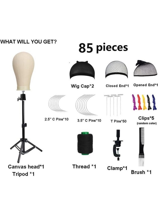 SZCY LLC - SZCY LLC 23 Inch Canvas Block Wig Head, Wig Stand Tripod with Head, Mannequin Head for Wigs, Manikin Head Block for Wigs Making Display with Wig Caps, T Pins C Bristle Brush - Image 1