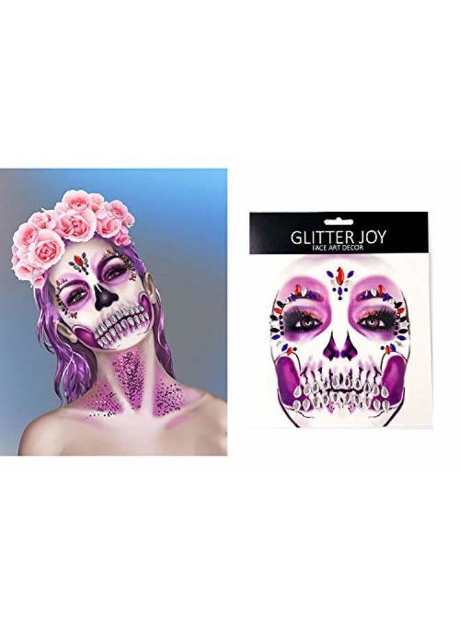 Leoars Skull Face Jewels Day of the Death Face Gems for Halloween Face Decals,6-Pack - Image 3