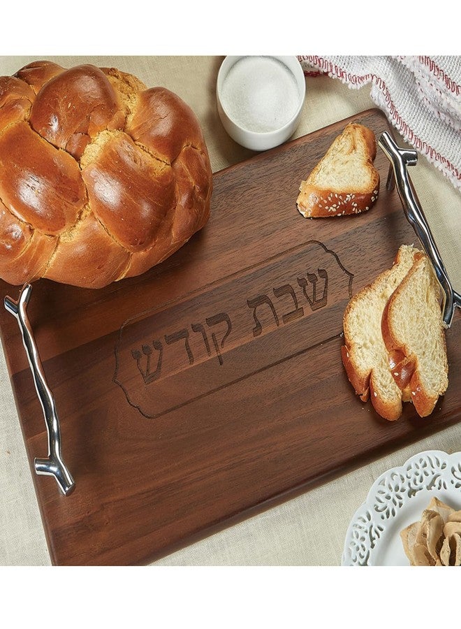 رايت لايت صينية تقديم خبز الشالا من خشب الأكاسيا من رايت لايت - 16×10، تصميم أنيق بمقابض فضية، مثالية للسبت والأعياد وحفلات العشاء، تتضمن صندوق تخزين شفاف - Image 2