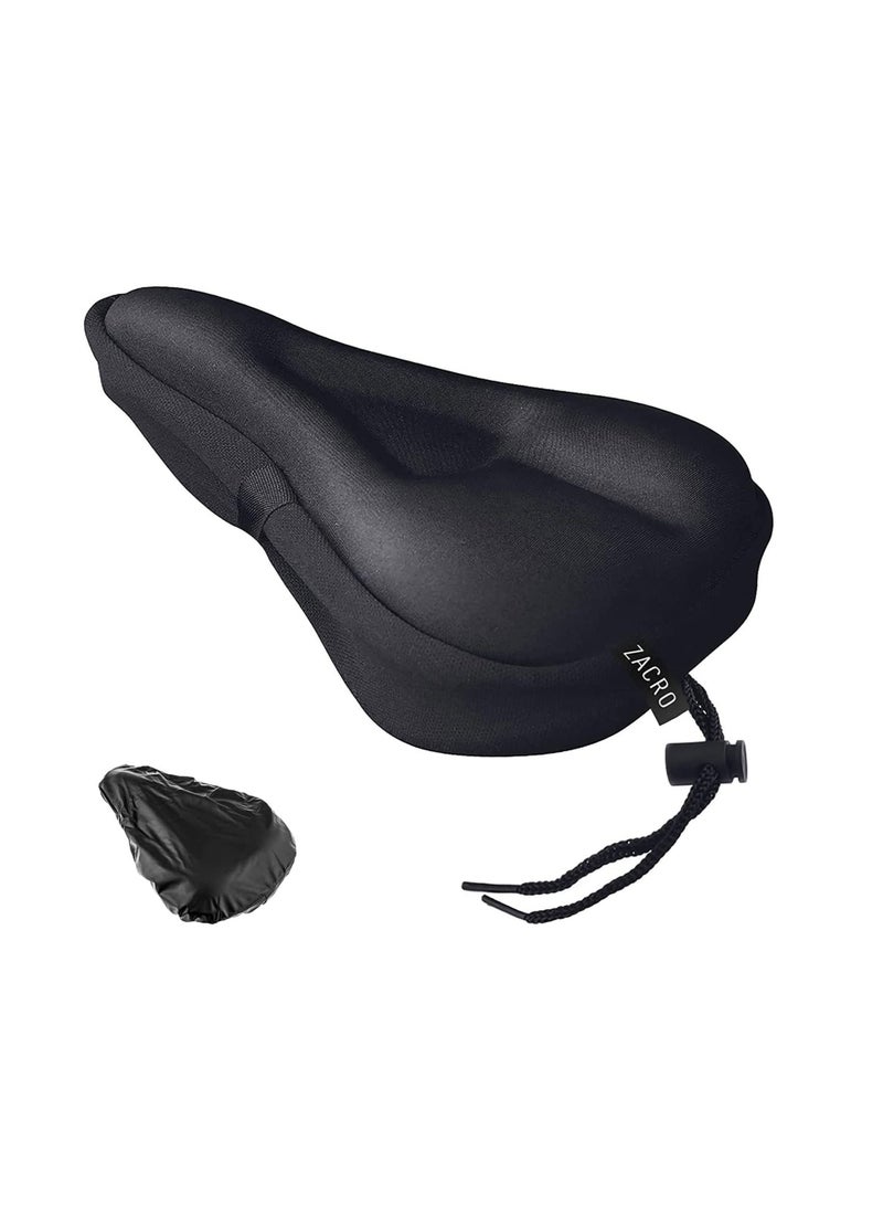 YOMYM Gel Bike Seat Cover - Extra Soft Gel Bicycle Seat Cushion - Bike Saddle Cushion with Water Dust Resistant Cover, for Exercise Spinning Bikes, Mountain Bikes(Black) - Image 1