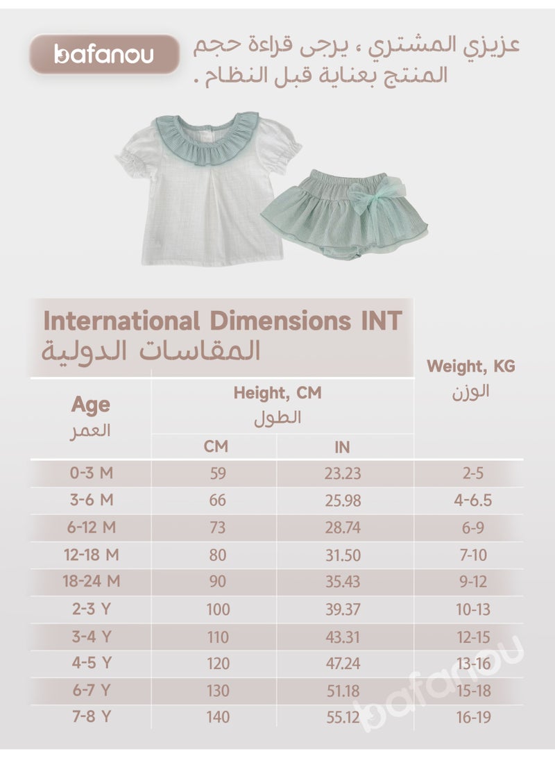 Bafanou Bafanou Children's Suit Summer Baby Girl Puff Sleeves Top Striped Shorts 2-piece Set Thin Cotton Kids Clothescc  - Image 3