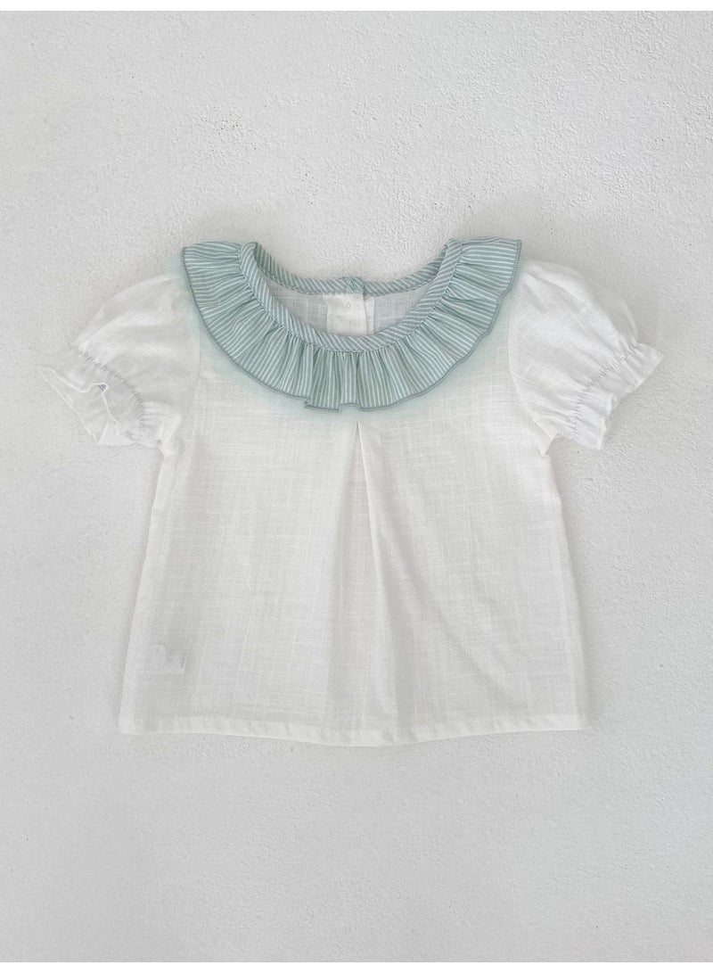 Bafanou Bafanou Children's Suit Summer Baby Girl Puff Sleeves Top Striped Shorts 2-piece Set Thin Cotton Kids Clothescc  - Image 4