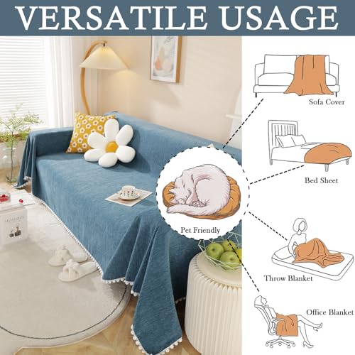 HANDONTIME Loveseat Cover Navy Blue Couch Covers Easy Fitted Sofa Covers for 3 Cushion Couch Universal Sofa Cover Durable Furniture Protector with Lace Sofa Throw Cover for Kids Dogs Pets, 71" X118" - Image 3