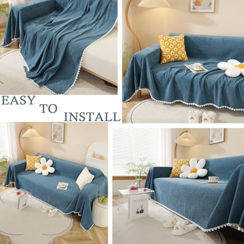 HANDONTIME Loveseat Cover Navy Blue Couch Covers Easy Fitted Sofa Covers for 3 Cushion Couch Universal Sofa Cover Durable Furniture Protector with Lace Sofa Throw Cover for Kids Dogs Pets, 71" X118" - Image 5