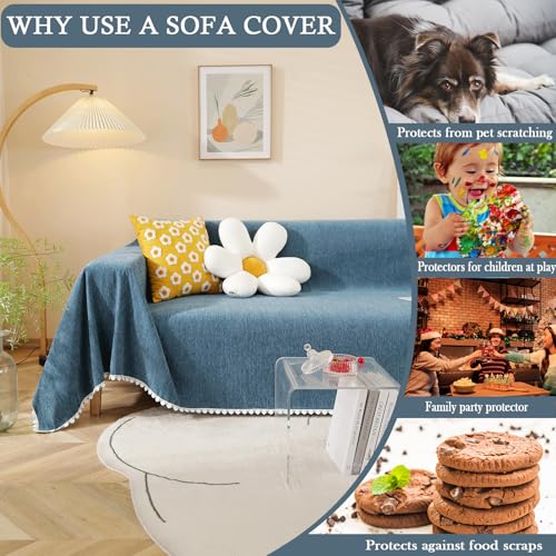 HANDONTIME Loveseat Cover Navy Blue Couch Covers Easy Fitted Sofa Covers for 3 Cushion Couch Universal Sofa Cover Durable Furniture Protector with Lace Sofa Throw Cover for Kids Dogs Pets, 71" X118" - Image 4