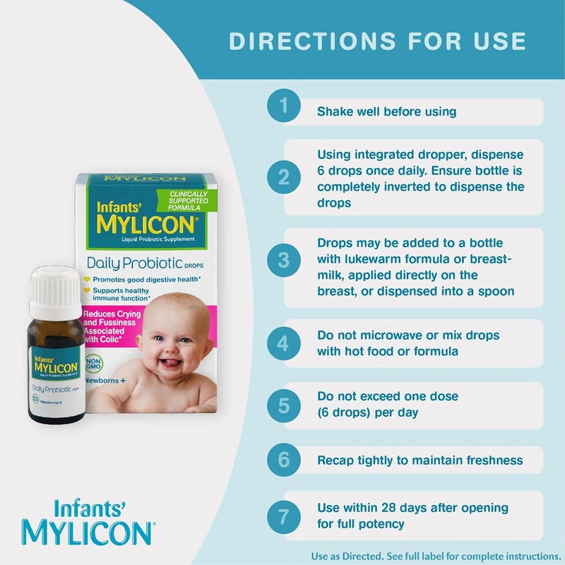 Mylicon Infants Mylicon Daily Probiotic Drops for Colic and Fussiness 8mL 21 Daily Doses - Image 5