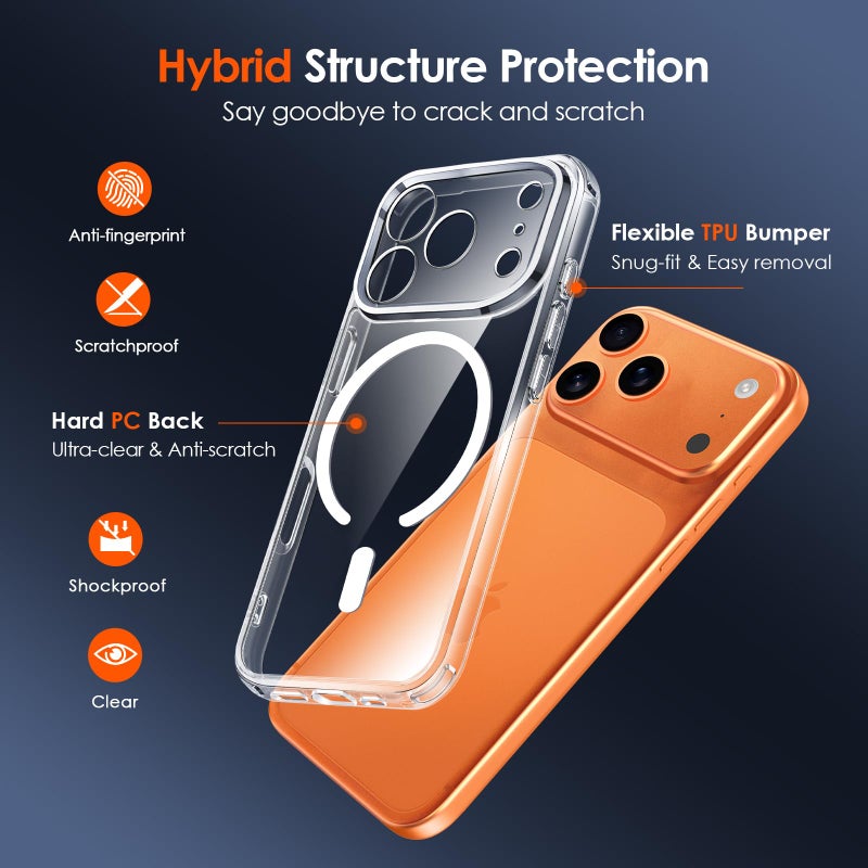 ivoler Magnetic Case for iPhone 17 Pro 6.3'' [Compatible with Magsafe] [15 FT Military Grade Protection] Magnetic Charger Case Bumper, Frosted Translucent Back for 17 Pro- Clear - Image 2