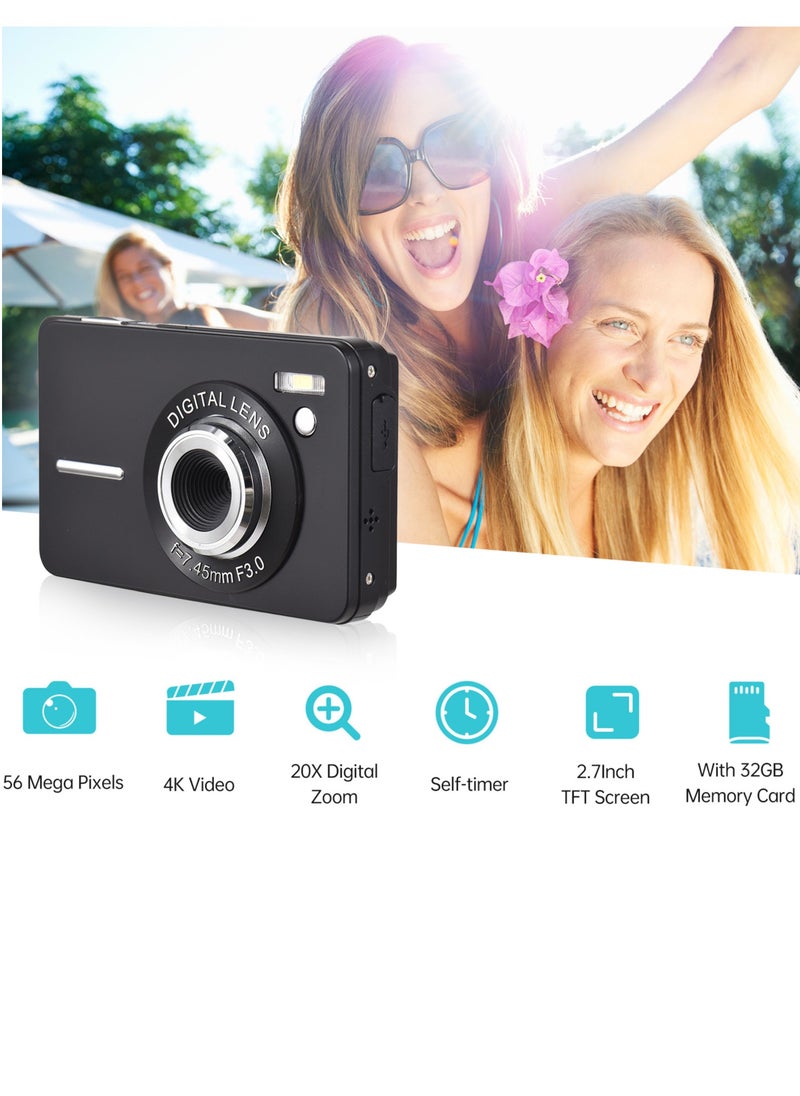 Generic - 4K Digital Camera Video Camcorder 56MP 2.7 Inch IPS Screen 20X Digital Zoom Anti-shake Face Detect with 32GB Memory Card - Image 1