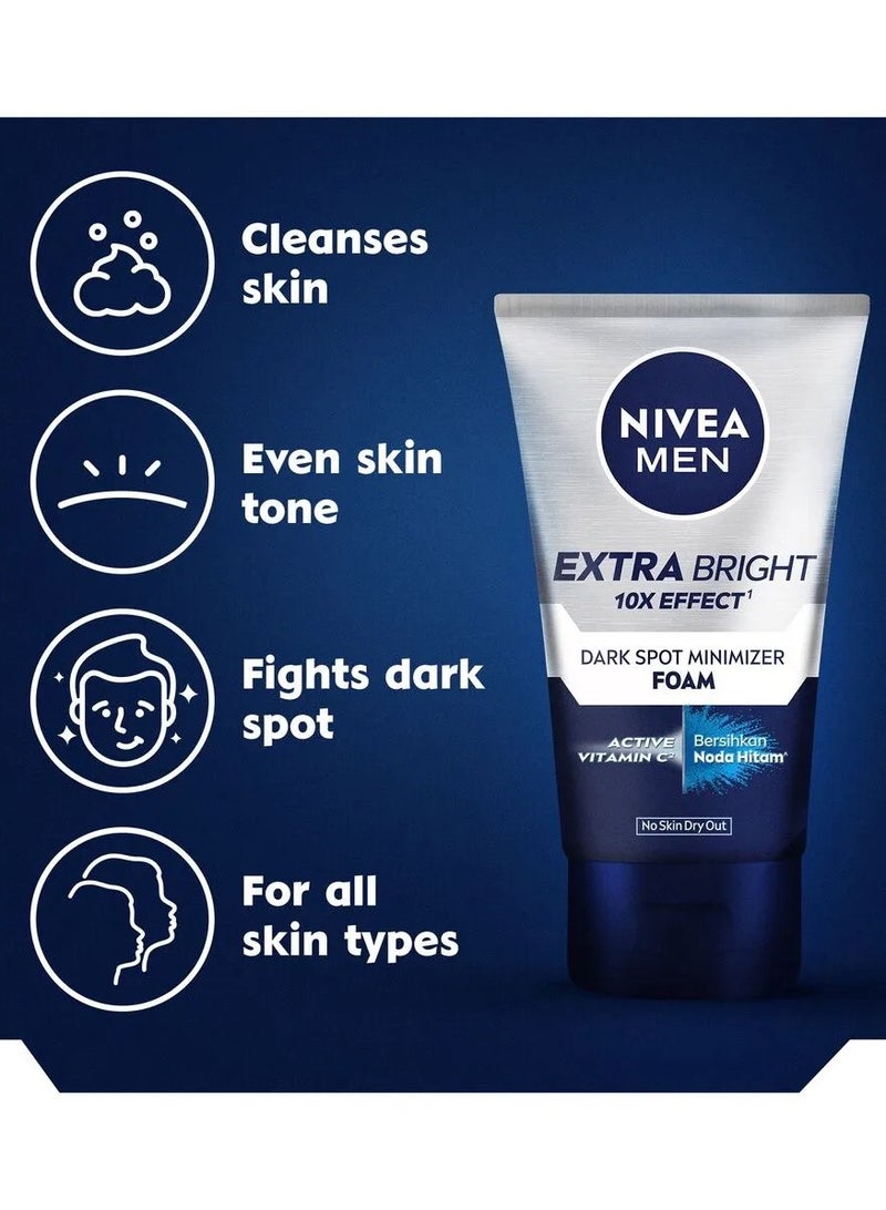 NIVEA MEN EXTRA BRIGHT 10X EFFECT DARK SPOT MINIMIZER FOAM ACTIVE VITAMIN C Removes Dark Spots* No Skin Dry Out 100ml - Image 2
