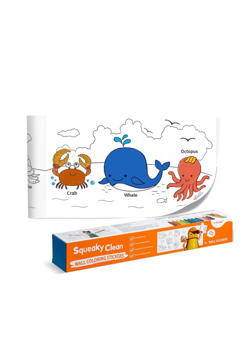 YPLUS، لفة ورق تلوين للأطفال، لفة ورق رسم للأطفال الصغار، مجموعة ملصقات طلاء جدارية لاصقة نظيفة تمامًا كهدية، 120 * 11.8 بوصة حيوانات - Image 1