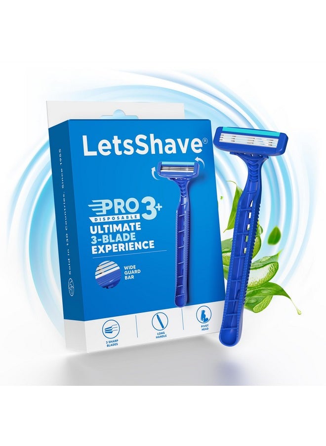 LetsShave Pro 3 Plus Disposable Shaving Razors For Men, Pack Of 1, Stainless Steel, Razor With Rubber Grip Handle & Safety Cap, Open Flow Hair Remover Made In South Korea, Razor For Men Face And Head  - Image 1