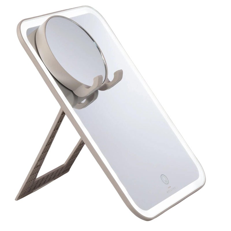 stylPro Glow and Behold Mirror with LED Lights  Magnetic 10x Magnifying Mirror  Touch Screen Button  Phone Holder  USB Charging  Adjustable Stand  Soft Luxury Travel Case  USB Charging Cable
