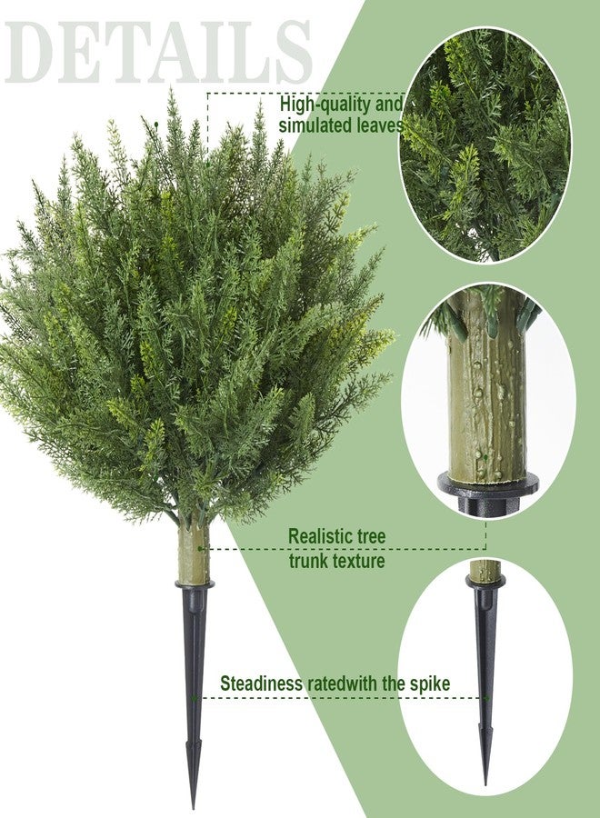 LAFORMO 15.7-inch Artificial Cedar Ball Tree Plant, 2 Packs of Fake Cedar Outdoor shrubs with Ground Spike, UV Resistant Fake shrubs, Used for Indoor and Outdoor Front Porch Gardens - Image 4