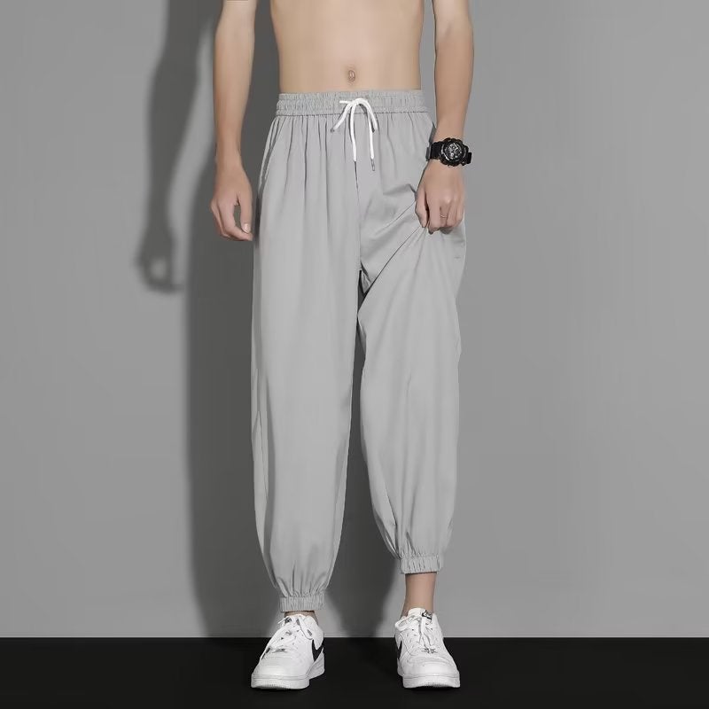 Ice Silk Pants Boys Thin Casual Trousers Loose Large Size Leg-Toe Summer Sports Ankle-Length Pants - Image 1