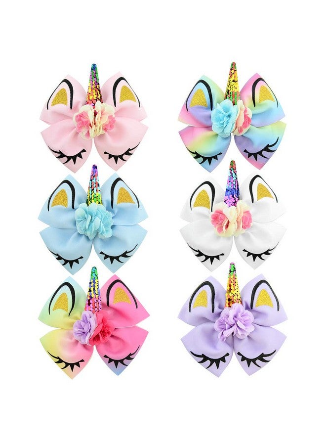 jollybows Girls Unicorn Hair Bows with Alligator Hair Clips Cheer Bows Hair Accessories for Kids Toddlers 6 Packs - Image 2