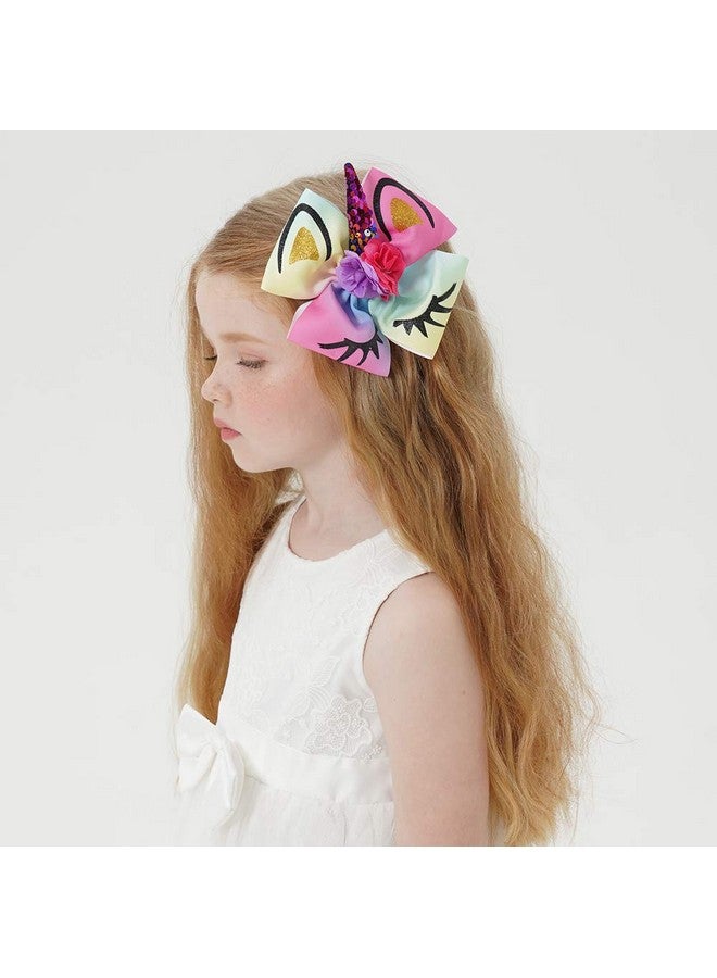 jollybows Girls Unicorn Hair Bows with Alligator Hair Clips Cheer Bows Hair Accessories for Kids Toddlers 6 Packs - Image 3