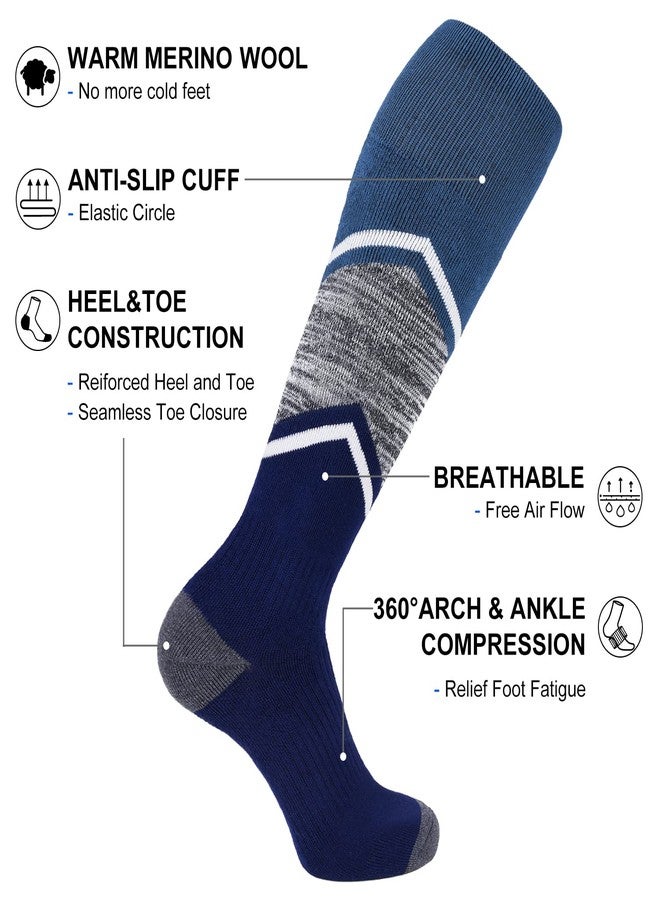 FITRELL 3 Pack Men's and Women's Ski Socks Full Cushioned Winter Merino Wool Thermal Knee High Warm Socks for Skiing Snowboarding, Black+Orange+Blue, Large - Image 4