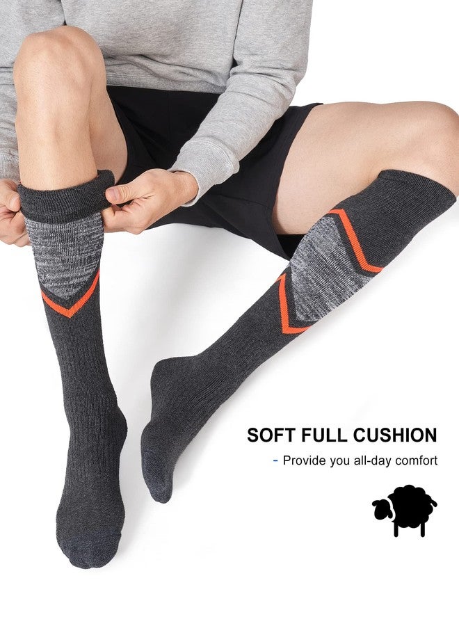 FITRELL 3 Pack Men's and Women's Ski Socks Full Cushioned Winter Merino Wool Thermal Knee High Warm Socks for Skiing Snowboarding, Black+Orange+Blue, Large - Image 5