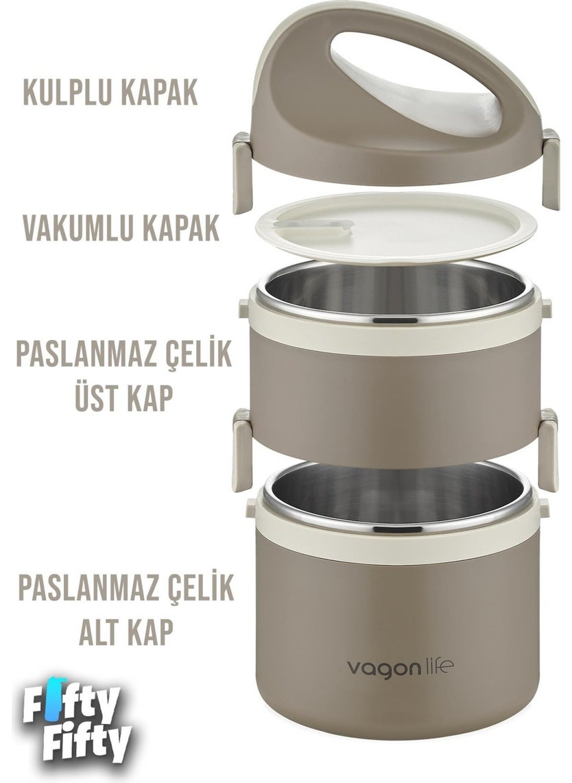 Vagonlife 1800 ml Double Layer Round Stainless Steel Bento Lunch Box New Generation Lunch Box-FFLBOX40130  - Image 2